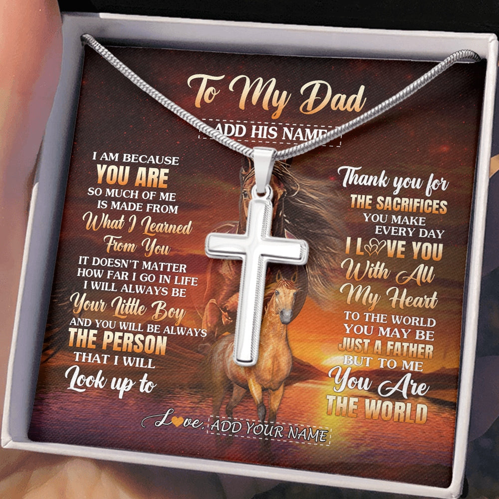 Stainless Cross Necklace Stainless Steel | 2 | Personalized To My Dad Necklace From Son Thank You For The Sacrifices Horse Dad Birthday Mothers Day Thanksgiving Christmas Custom Gift Box Message Card | https://teecentury.