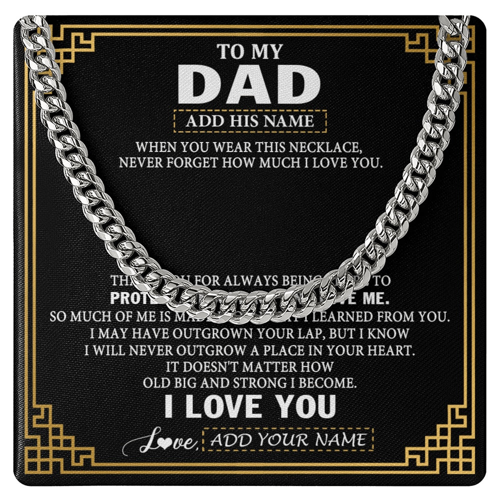 Cuban Link Chain Necklace Stainless Steel | 1 | Personalized To My Dad Necklace Gift From Daughter Son I Love You Protect Encourage Love Dad Gifts For Men Birthday Fathers Day Christmas Gift Box Message Card | https://teecentury.