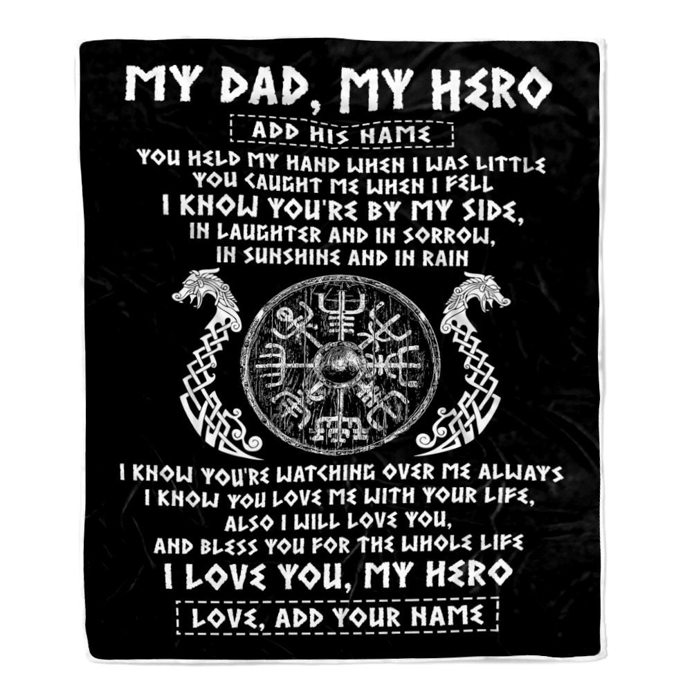 Personalized To My Dad Viking Blanket From Son Daughter My Hero Scandinavian Nordic Viking Dad Birthday Gifts Fathers Day Christmas Customized Fleece Blanket | teecentury