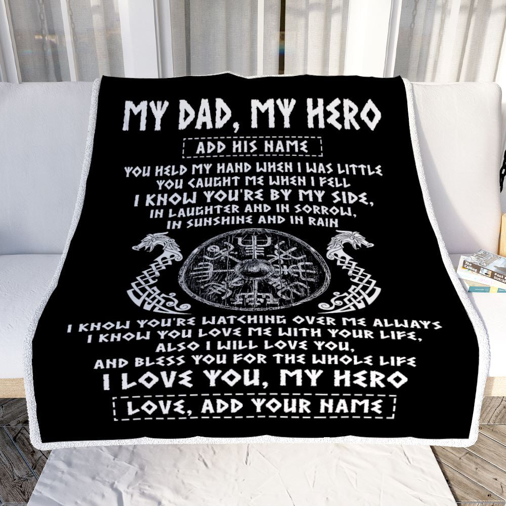 Personalized To My Dad Viking Blanket From Son Daughter My Hero Scandinavian Nordic Viking Dad Birthday Gifts Fathers Day Christmas Customized Fleece Blanket | teecentury