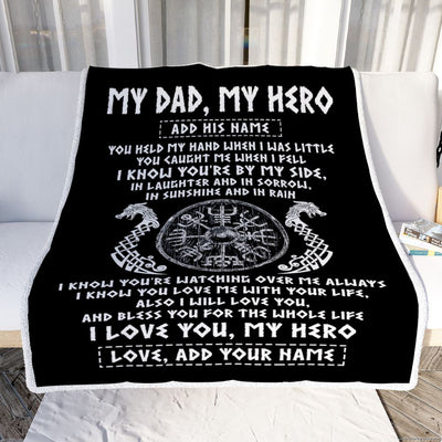 Personalized To My Dad Viking Blanket From Son Daughter My Hero Scandinavian Nordic Viking Dad Birthday Gifts Fathers Day Christmas Customized Fleece Blanket | teecentury