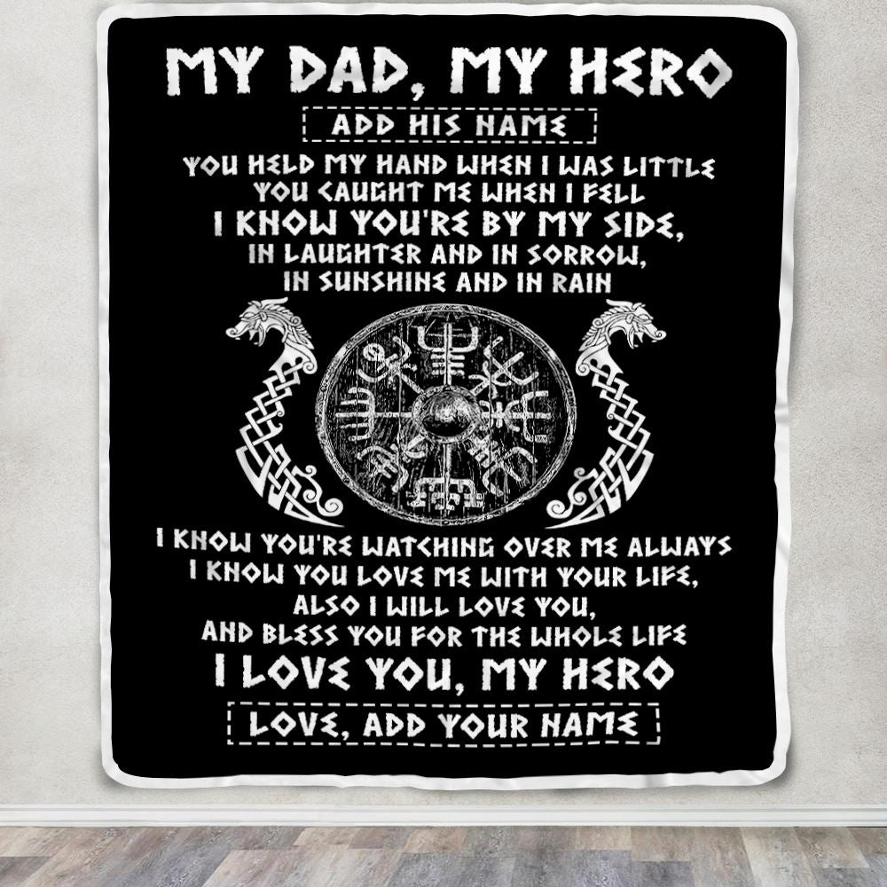 Personalized To My Dad Viking Blanket From Son Daughter My Hero Scandinavian Nordic Viking Dad Birthday Gifts Fathers Day Christmas Customized Fleece Blanket | teecentury