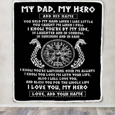 Personalized To My Dad Viking Blanket From Son Daughter My Hero Scandinavian Nordic Viking Dad Birthday Gifts Fathers Day Christmas Customized Fleece Blanket | teecentury