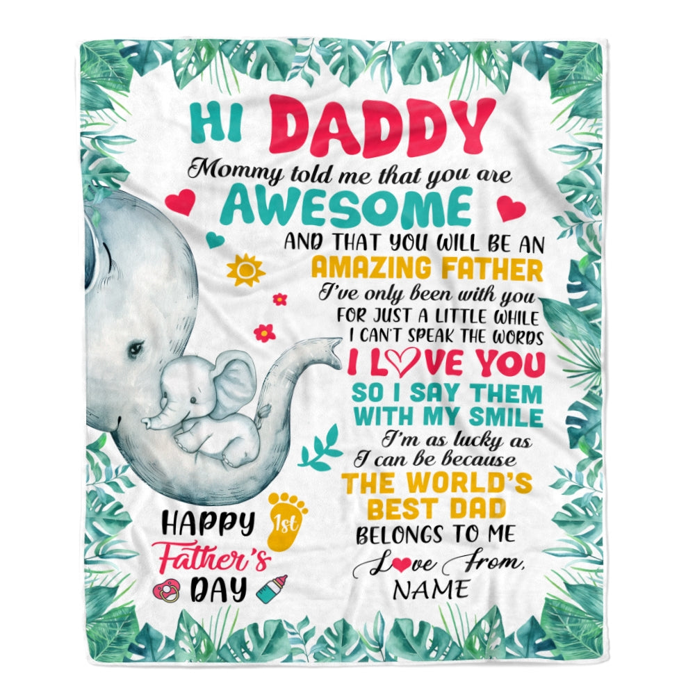 Personalized To My Daddy First Time Dad Elephant 1St Happy Fathers Day New Father Custom Baby's Name To Father Customized Fleece Blanket Blanket | Teecentury.com