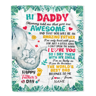 Personalized To My Daddy First Time Dad Elephant 1St Happy Fathers Day New Father Custom Baby's Name To Father Customized Fleece Blanket Blanket | Teecentury.com
