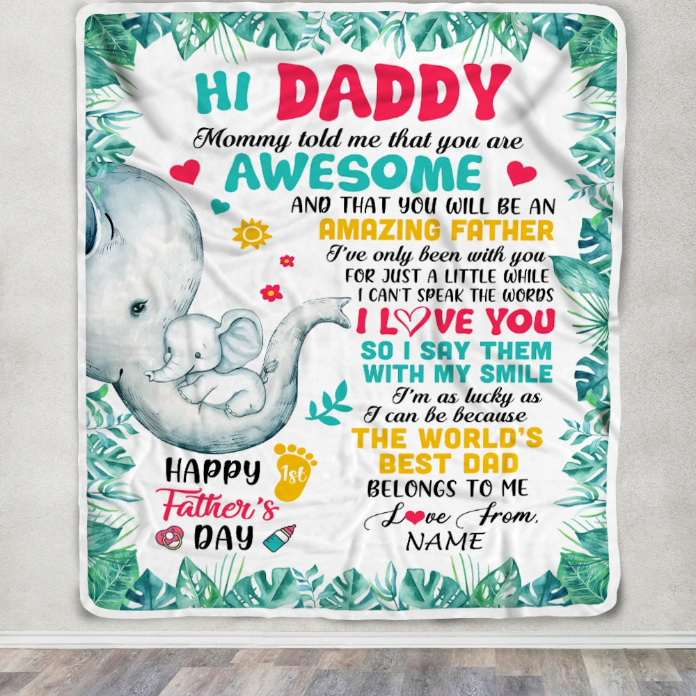 Personalized To My Daddy First Time Dad Elephant 1St Happy Fathers Day New Father Custom Baby's Name To Father Customized Fleece Blanket Blanket | Teecentury.com