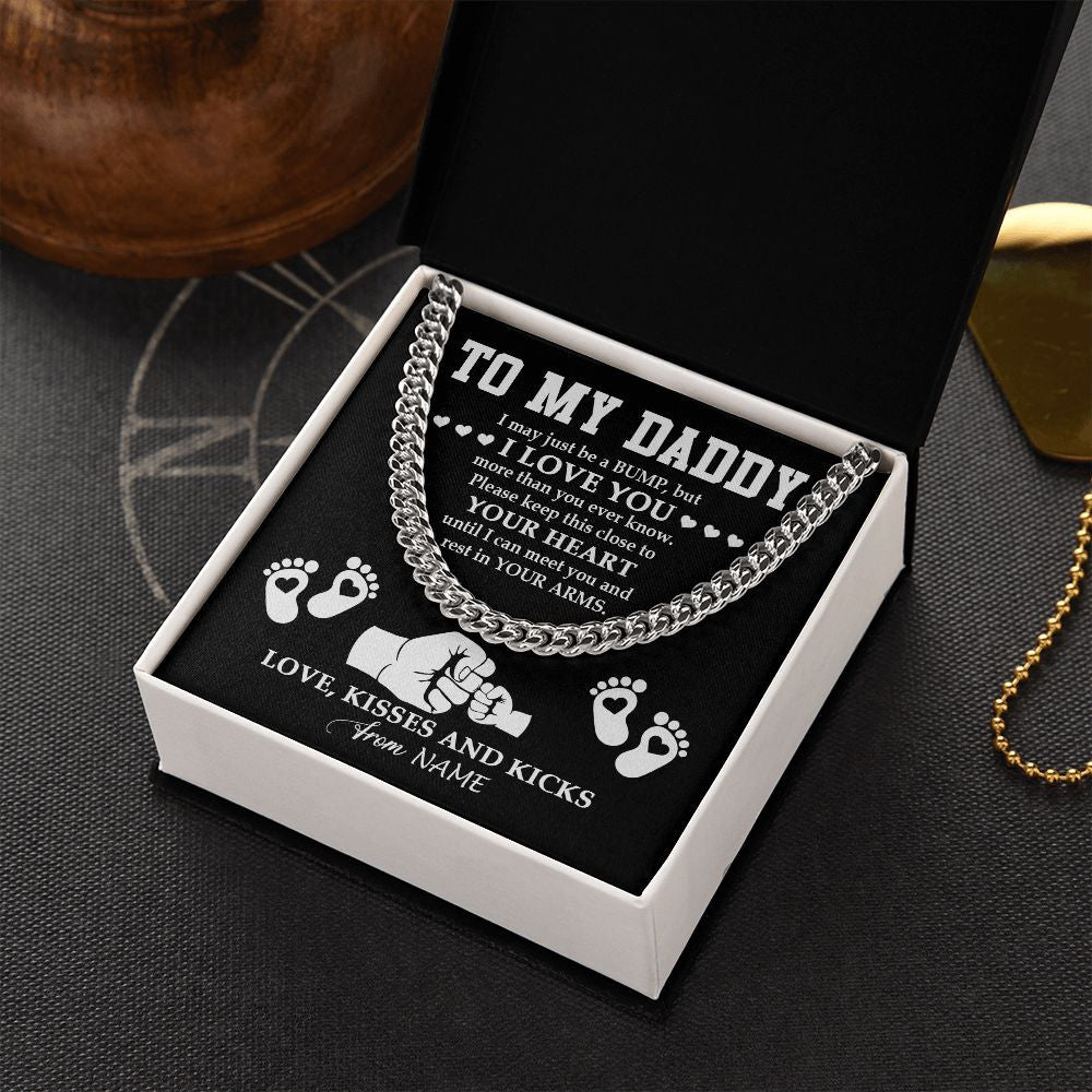 Cuban Link Chain Necklace | Personalized To My Daddy Necklace From Unborn Baby Bump Pregnancy Announcement Expecting Daddy Fathers Day Christmas Customized Gift Box Message Card | teecentury