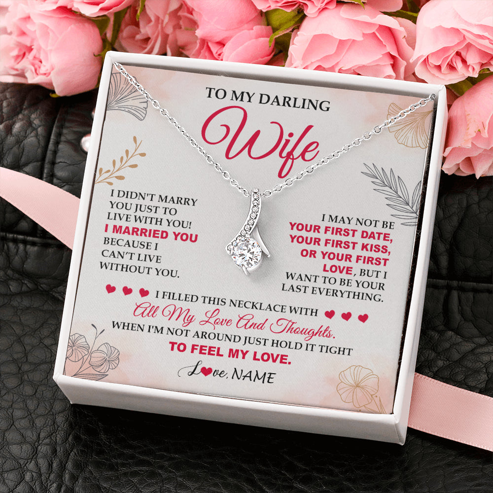 Alluring Beauty Necklace 14K White Gold Finish | 2 | Personalized To My Darling Wife Necklace From Husband My Love Birthday Gifts For Wife Soulmate Wedding Anniversary Romantic Gifts For Her Gift Box Message Card | teecentury