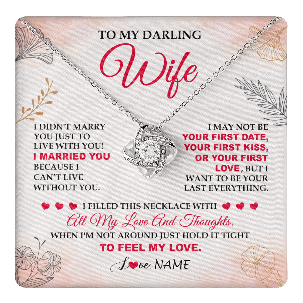 Love Knot Necklace 14K White Gold Finish | 1 | Personalized To My Darling Wife Necklace From Husband My Love Birthday Gifts For Wife Soulmate Wedding Anniversary Romantic Gifts For Her Gift Box Message Card | teecentury