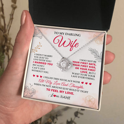 Love Knot Necklace 14K White Gold Finish | 2 | Personalized To My Darling Wife Necklace From Husband My Love Birthday Gifts For Wife Soulmate Wedding Anniversary Romantic Gifts For Her Gift Box Message Card | teecentury