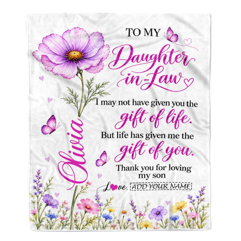 Personalized To My Daughter-In-Law Birthday Blanket Thank You For Loving My Son Floral Daughter-In-Law Gift From Mother In Law Customized Fleece Throw Blanket | teecentury