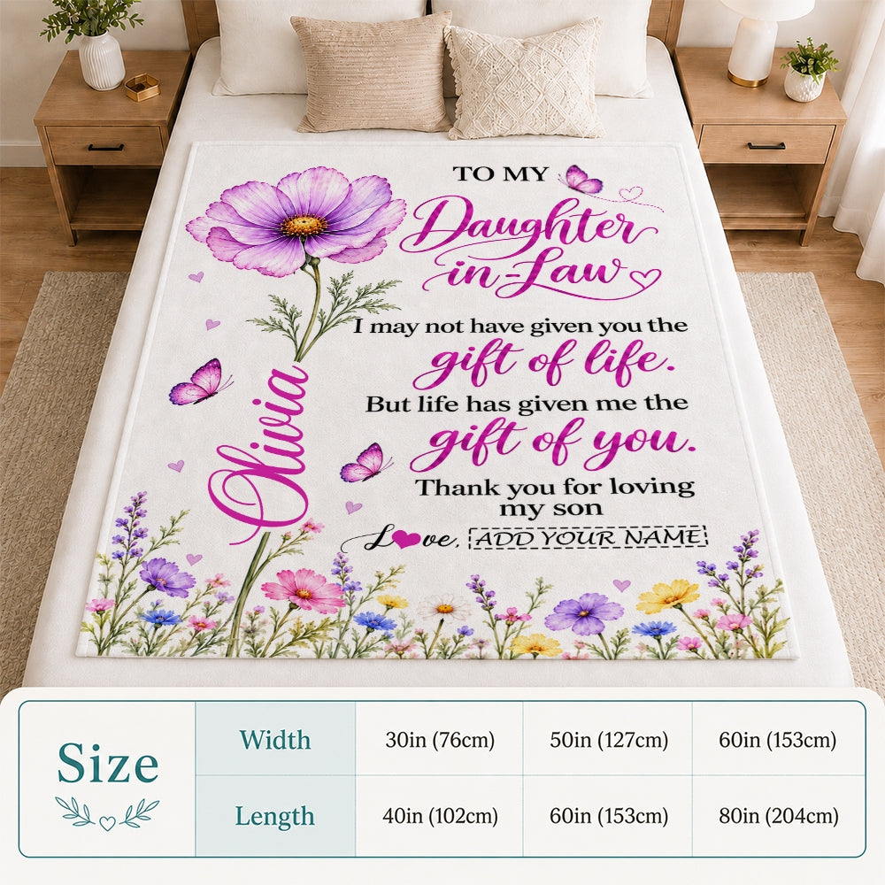 Personalized To My Daughter-In-Law Birthday Blanket Thank You For Loving My Son Floral Daughter-In-Law Gift From Mother In Law Customized Fleece Throw Blanket | teecentury