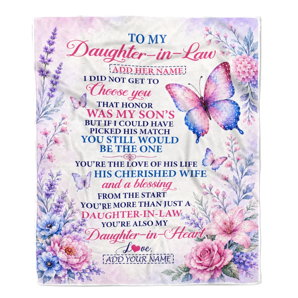 Personalized To My Daughter-In-Law Gifts From Mother-In-Law Blanket Lavender Blue Butterfly Birthday Presents Wedding Anniversary Christmas Fleece Blanket | teecentury