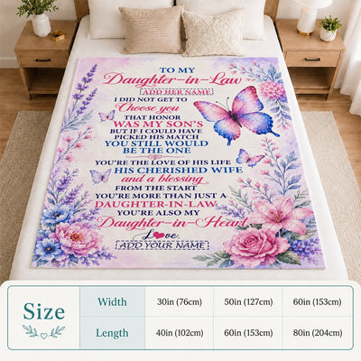 Personalized To My Daughter-In-Law Gifts From Mother-In-Law Blanket Lavender Blue Butterfly Birthday Presents Wedding Anniversary Christmas Fleece Blanket | teecentury