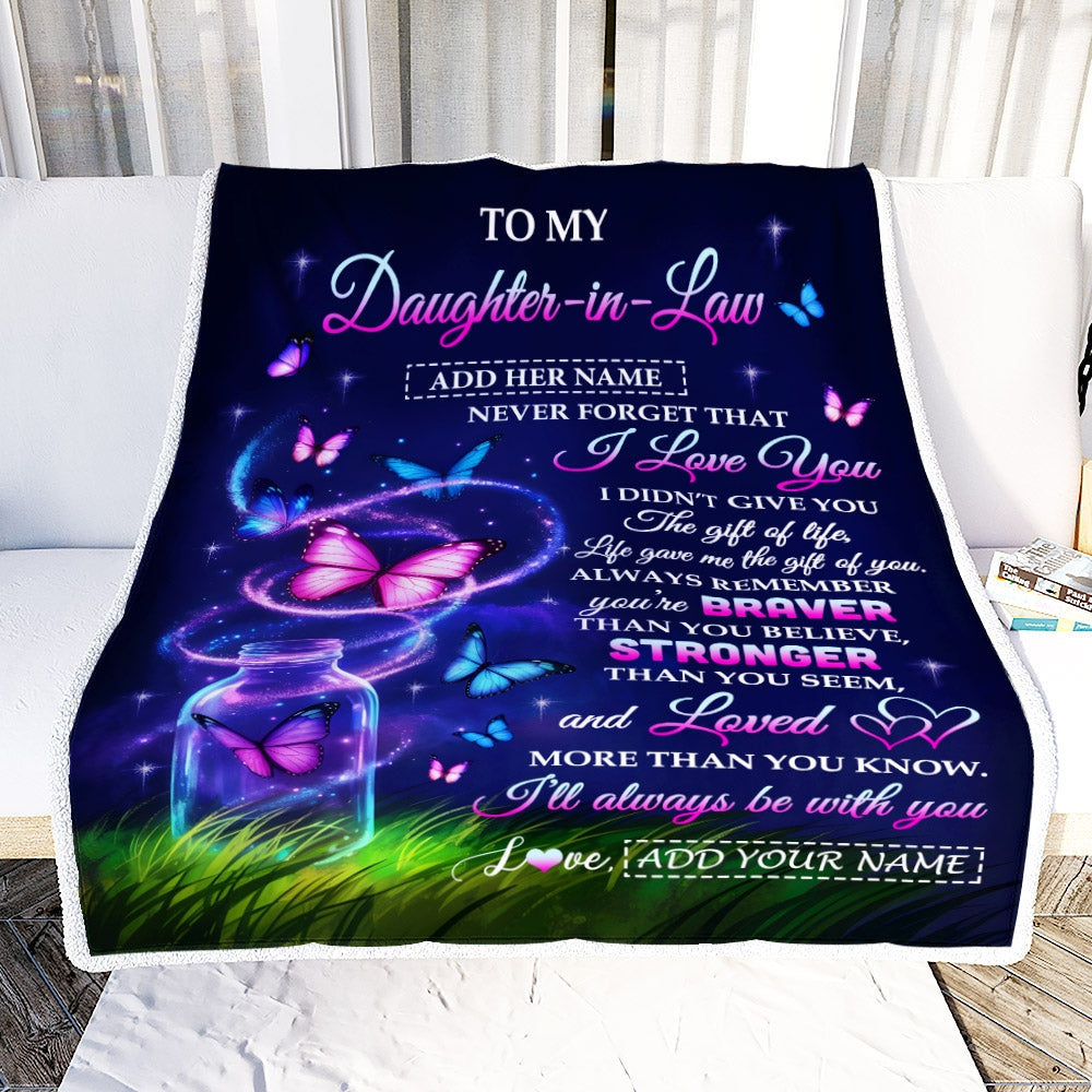 Personalized To My Daughter-in-Law Gifts From Mother-in-Law Blanket Butterfly Never Forget Birthday Presents Gifts Wedding Anniversary Christmas Fleece Blanket | teecentury
