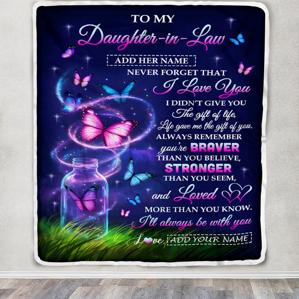 Personalized To My Daughter-in-Law Gifts From Mother-in-Law Blanket Butterfly Never Forget Birthday Presents Gifts Wedding Anniversary Christmas Fleece Blanket | teecentury