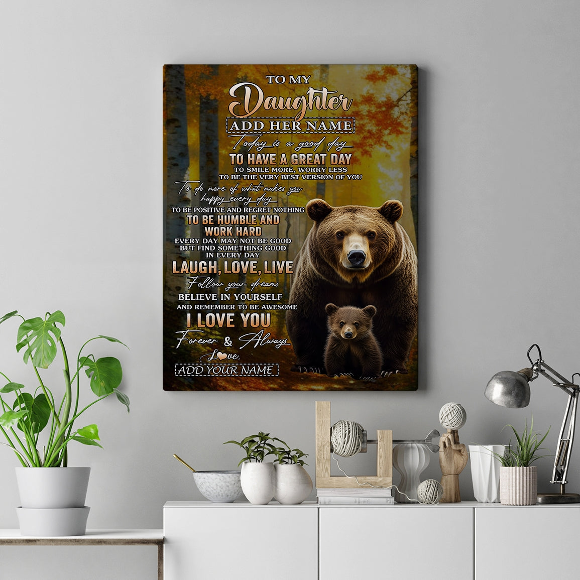 Personalized To My Daughter Bear Canvas From Mom Dad Every Day Laugh Love Live Daughter Birthday Gifts Graduation Christmas Custom Wall Art Framed Canvas | teecentury