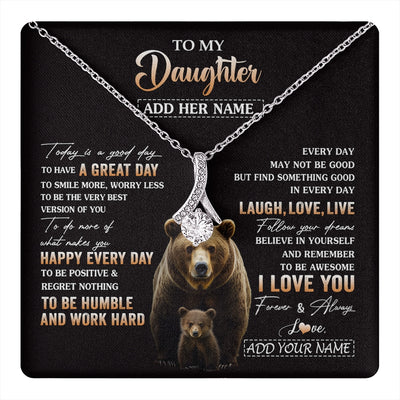 Alluring Beauty Necklace 14K White Gold Finish | 1 | Personalized To My Daughter Bear Necklace From Mom Dad Every Day Laugh Love Live Daughter Birthday Gifts Graduation Christmas Custom Gift Box Message Card | https://teecentury.