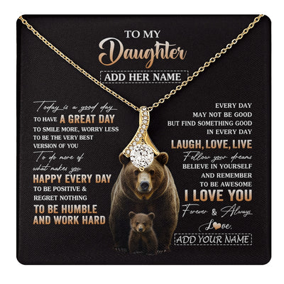Alluring Beauty Necklace 18K Yellow Gold Finish | 1 | Personalized To My Daughter Bear Necklace From Mom Dad Every Day Laugh Love Live Daughter Birthday Gifts Graduation Christmas Custom Gift Box Message Card | https://teecentury.