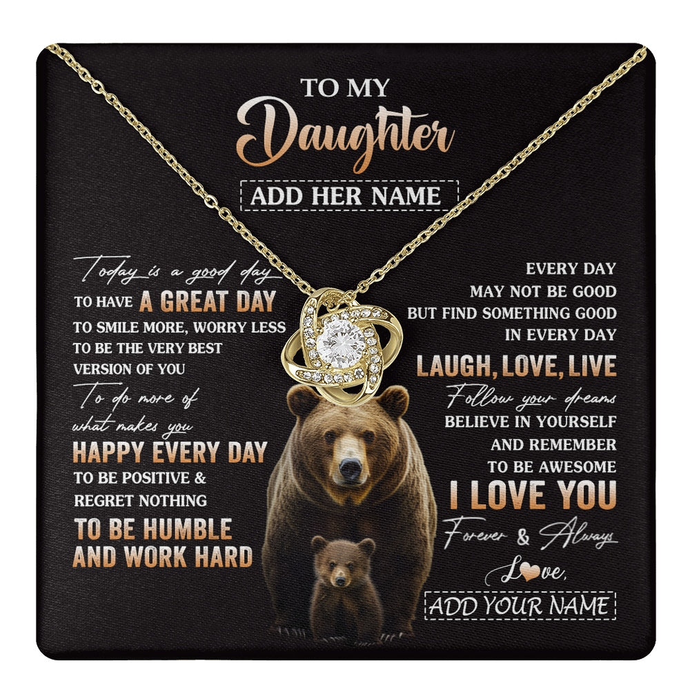 Love Knot Necklace 18K Yellow Gold Finish | 1 | Personalized To My Daughter Bear Necklace From Mom Dad Every Day Laugh Love Live Daughter Birthday Gifts Graduation Christmas Custom Gift Box Message Card | https://teecentury.