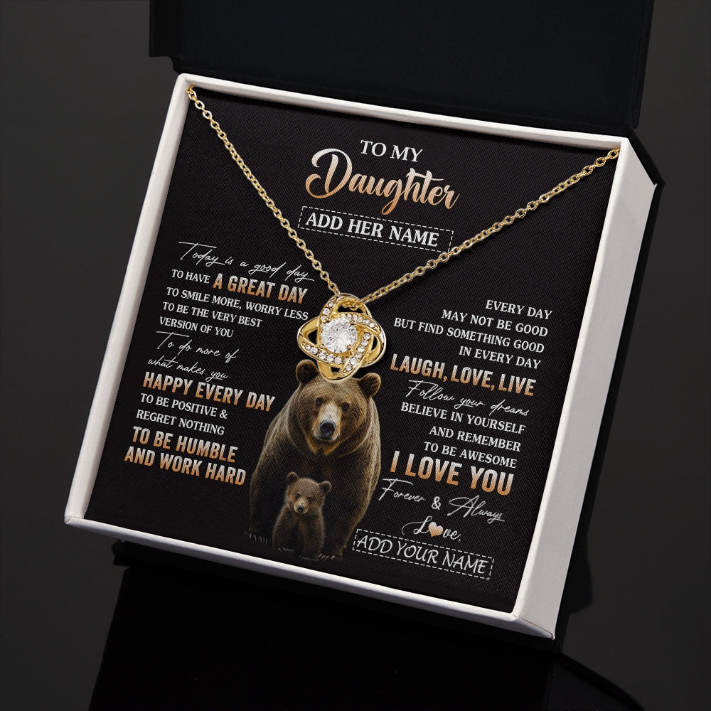 Love Knot Necklace 18K Yellow Gold Finish | 2 | Personalized To My Daughter Bear Necklace From Mom Dad Every Day Laugh Love Live Daughter Birthday Gifts Graduation Christmas Custom Gift Box Message Card | https://teecentury.