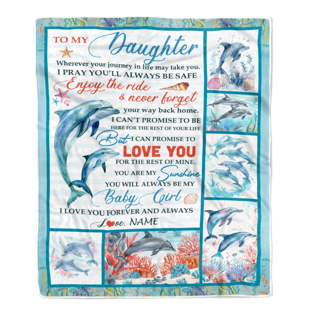 Personalized To My Daughter Blanket Dolphin from Mom Dad Mom My Sunshine Baby Girl Daughter Birthday Christmas Gift Customized Bed Fleece Throw Blanket Blanket | Teecentury.com
