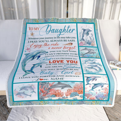 Personalized To My Daughter Blanket Dolphin from Mom Dad Mom My Sunshine Baby Girl Daughter Birthday Christmas Gift Customized Bed Fleece Throw Blanket Blanket | Teecentury.com