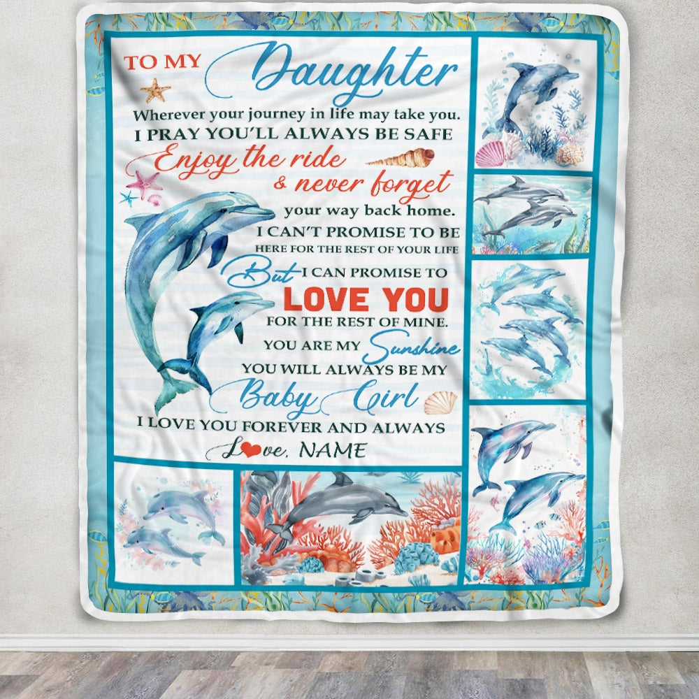 Personalized To My Daughter Blanket Dolphin from Mom Dad Mom My Sunshine Baby Girl Daughter Birthday Christmas Gift Customized Bed Fleece Throw Blanket Blanket | Teecentury.com