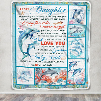 Personalized To My Daughter Blanket Dolphin from Mom Dad Mom My Sunshine Baby Girl Daughter Birthday Christmas Gift Customized Bed Fleece Throw Blanket Blanket | Teecentury.com