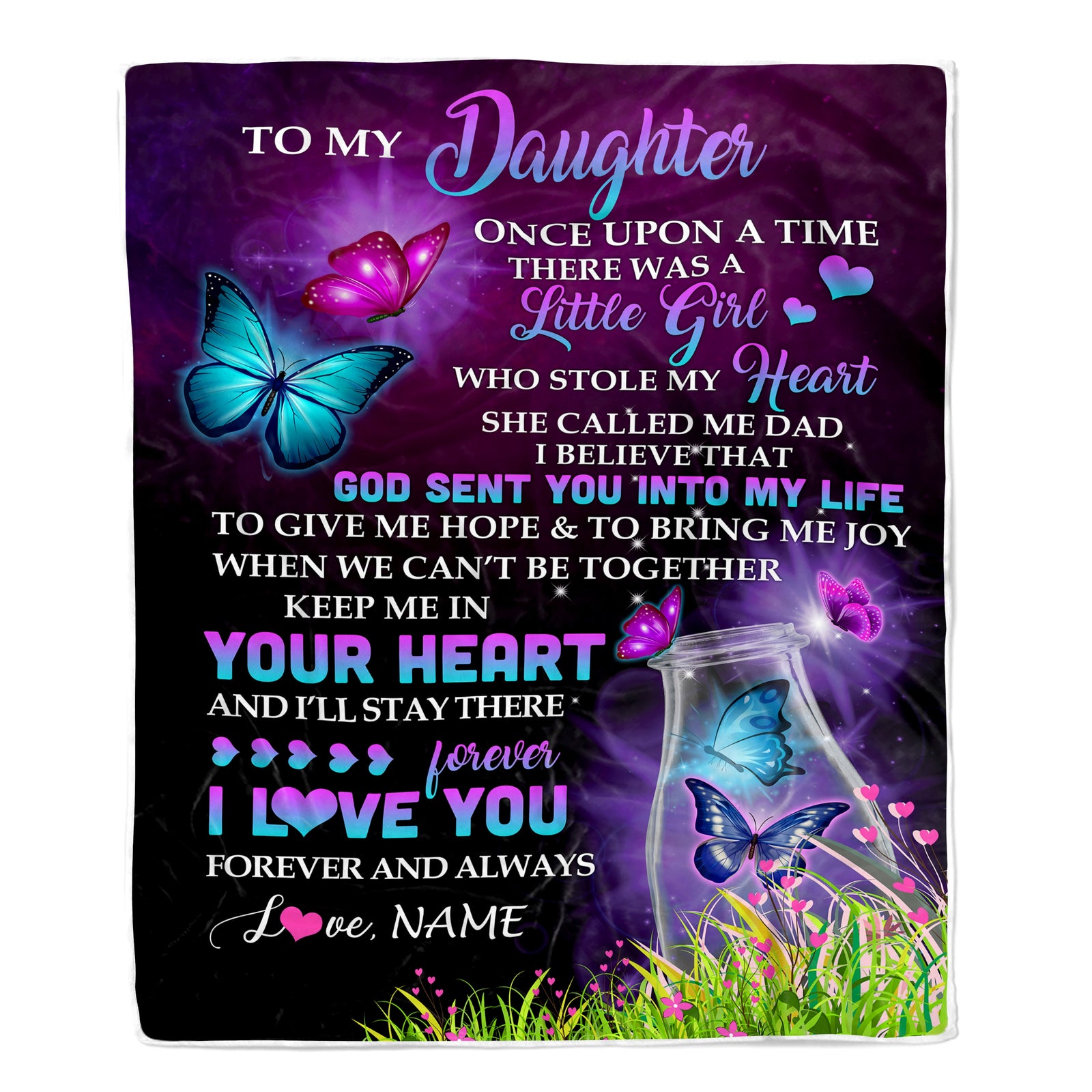 Personalized To My Daughter Blanket From Dad Father Butterfly Once Upon A Time There Was A Girl Daughter Birthday Christmas Customized Fleece Blanket | teecentury