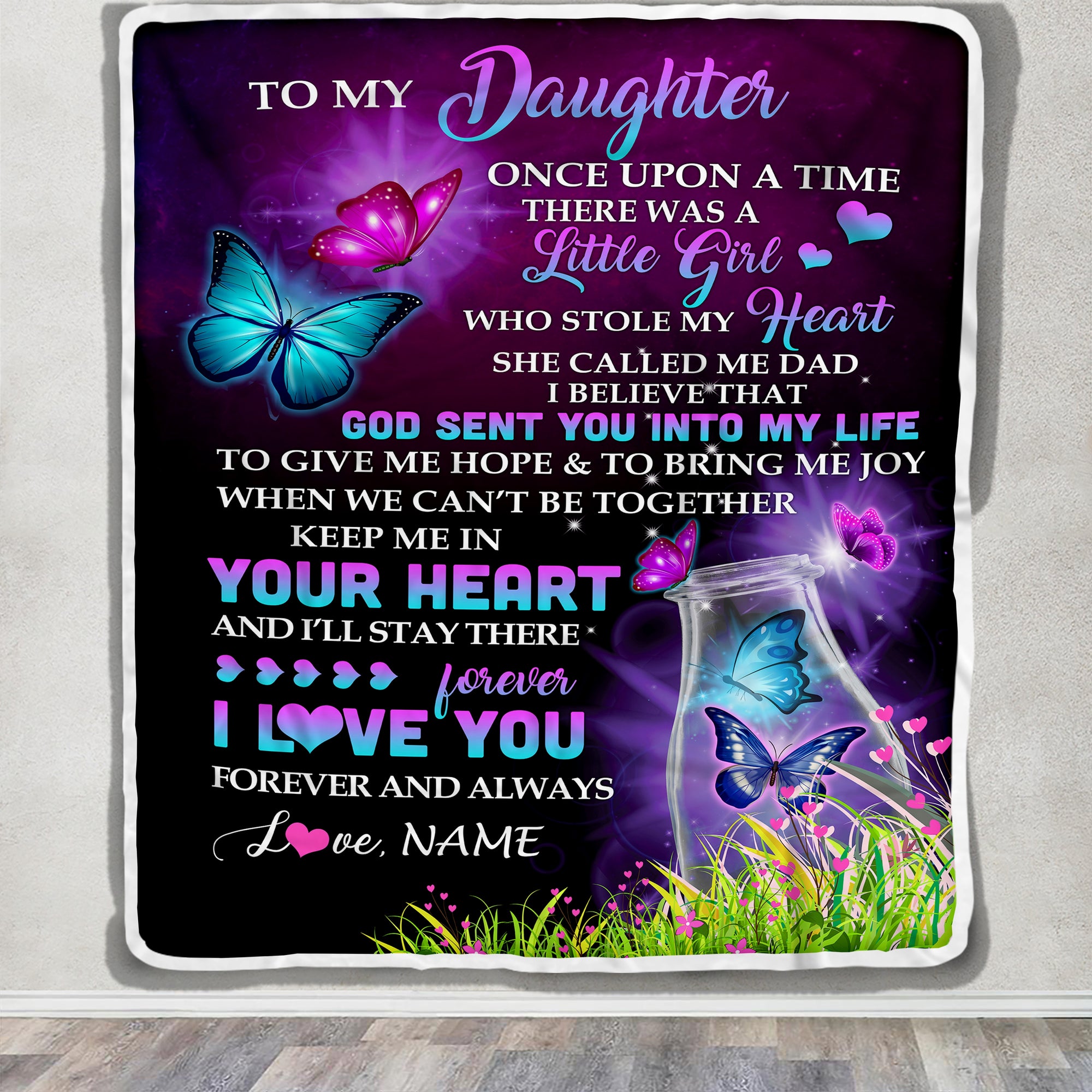 Personalized To My Daughter Blanket From Dad Father Butterfly Once Upon A Time There Was A Girl Daughter Birthday Christmas Customized Fleece Blanket | teecentury