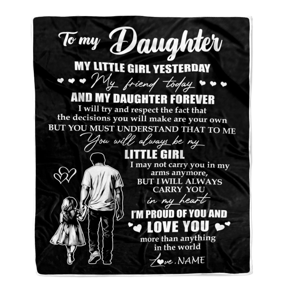 Personalized To My Daughter Blanket From Dad Father My Little Girl My Friend Proud And Love Daughter Birthday Graduation Christmas Customized Fleece Blanket | teecentury
