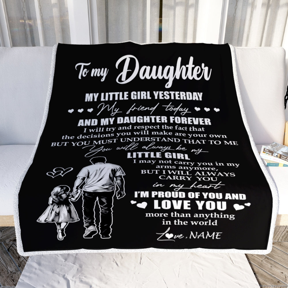 Personalized To My Daughter Blanket From Dad Father My Little Girl My Friend Proud And Love Daughter Birthday Graduation Christmas Customized Fleece Blanket | teecentury