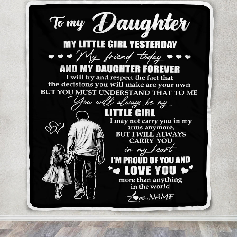 Personalized To My Daughter Blanket From Dad Father My Little Girl My Friend Proud And Love Daughter Birthday Graduation Christmas Customized Fleece Blanket | teecentury
