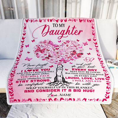 Personalized To My Daughter Blanket From Mom Dad Butterfly Laugh Love Live Daughter Birthday Christmas Customized Bed Fleece Throw Blanket | teecentury