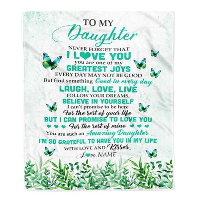 Personalized To My Daughter Blanket From Mom Dad Butterfly Laugh Love Live Daughter Birthday Motivational Quote Christmas Customized Gift Fleece Throw Blanket | teecentury