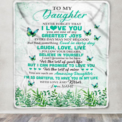 Personalized To My Daughter Blanket From Mom Dad Butterfly Laugh Love Live Daughter Birthday Motivational Quote Christmas Customized Gift Fleece Throw Blanket | teecentury