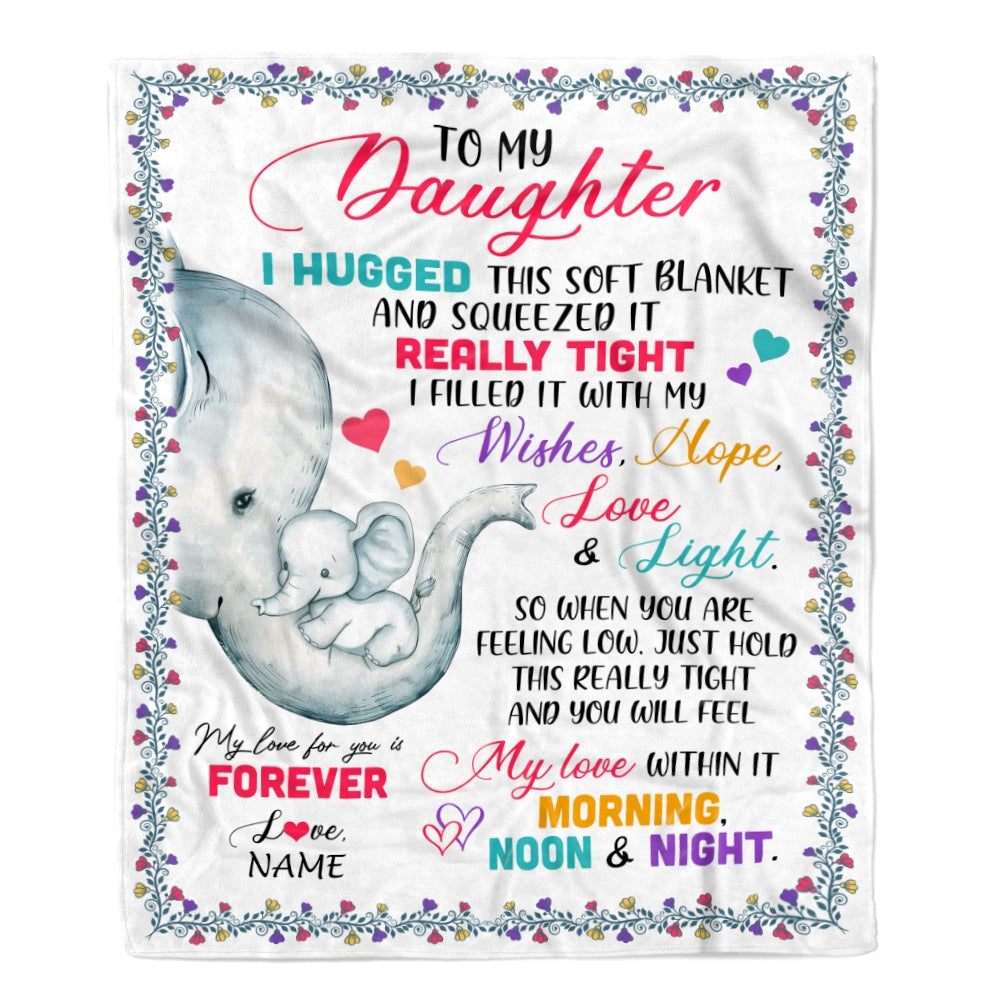 Personalized To My Daughter Blanket From Mom Dad Elephant I Huggest This Soft Blanket Daughter Birthday Graduation Christmas Bed Customized Fleece Blanket Blanket | Teecentury.com