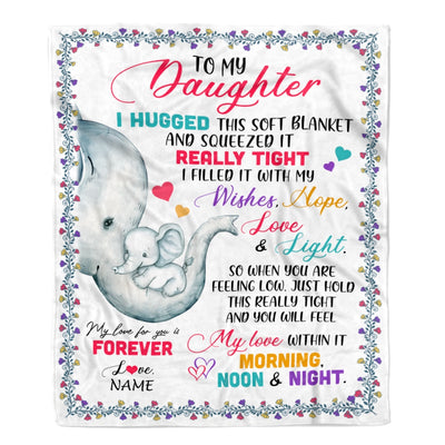 Personalized To My Daughter Blanket From Mom Dad Elephant I Huggest This Soft Blanket Daughter Birthday Graduation Christmas Bed Customized Fleece Blanket Blanket | Teecentury.com