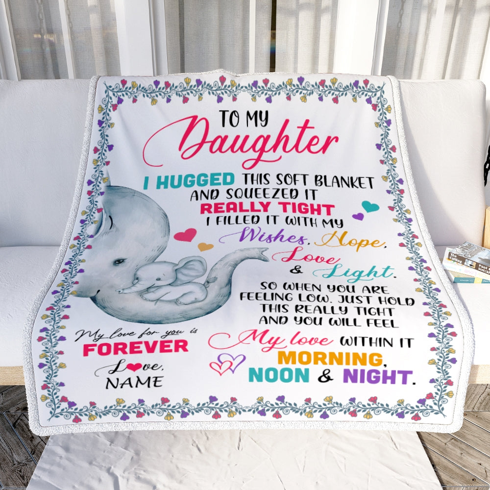 Personalized To My Daughter Blanket From Mom Dad Elephant I Huggest This Soft Blanket Daughter Birthday Graduation Christmas Bed Customized Fleece Blanket Blanket | Teecentury.com