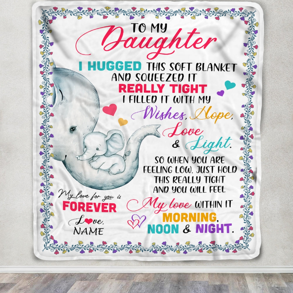 Personalized To My Daughter Blanket From Mom Dad Elephant I Huggest This Soft Blanket Daughter Birthday Graduation Christmas Bed Customized Fleece Blanket Blanket | Teecentury.com