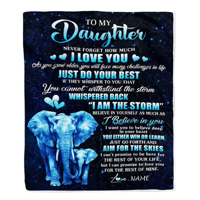 Personalized To My Daughter Blanket From Mom Dad Elephant Never Forget I Love You Daughter Birthday Gifts Graduation Christmas Customized Fleece Blanket | teecentury