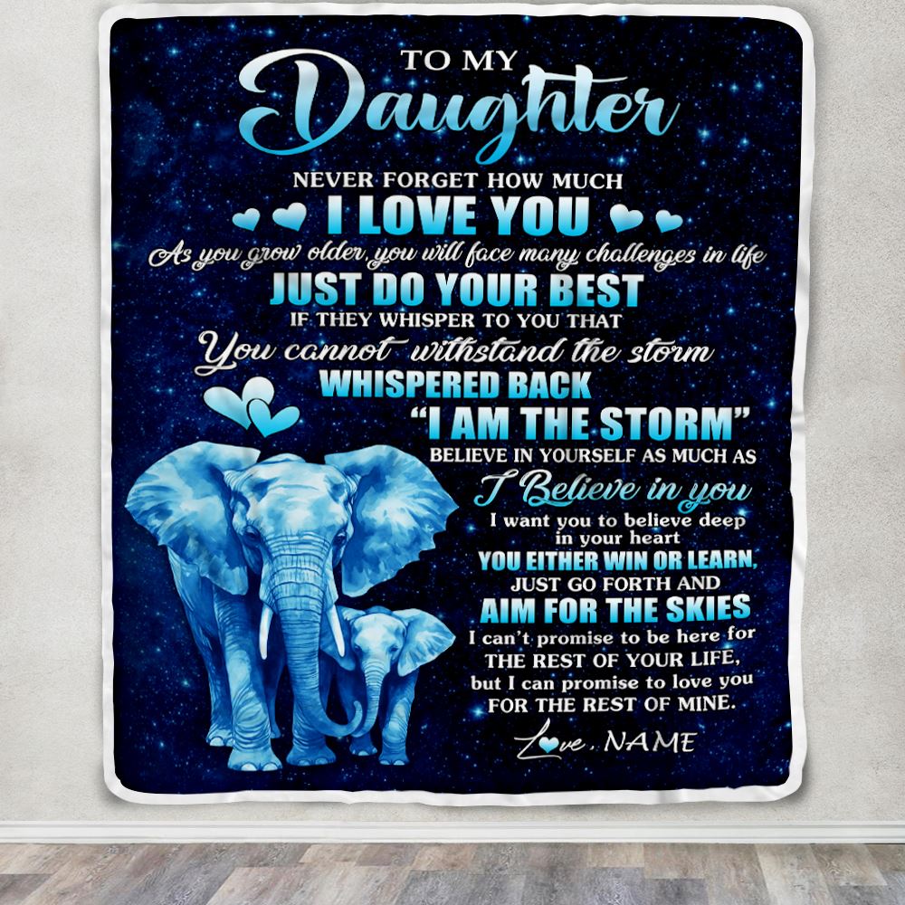 Personalized To My Daughter Blanket From Mom Dad Elephant Never Forget I Love You Daughter Birthday Gifts Graduation Christmas Customized Fleece Blanket | teecentury