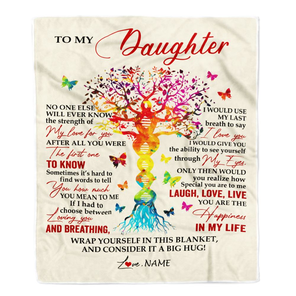 Personalized To My Daughter Blanket From Mom Dad Father DNA Colorful Tree Daughter Birthday Celebrating Graduation Christmas Customized Gift Fleece Blanket | teecentury