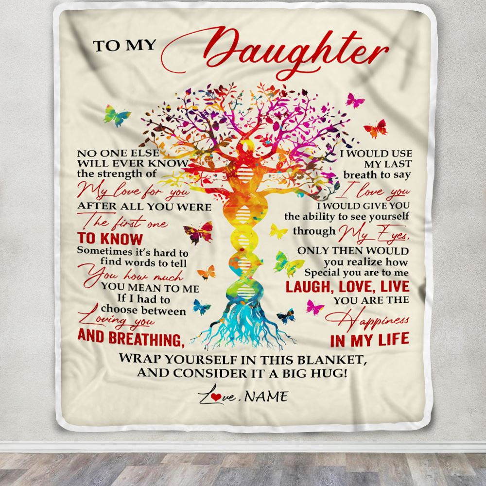 Personalized To My Daughter Blanket From Mom Dad Father DNA Colorful Tree Daughter Birthday Celebrating Graduation Christmas Customized Gift Fleece Blanket | teecentury