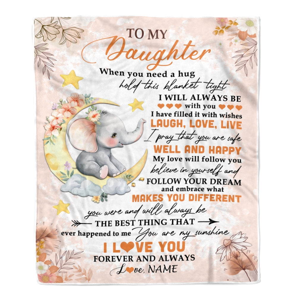 Personalized To My Daughter Blanket From Mom Dad Father Flower Elephant Moon Daughter Birthday Graduation Christmas Customized Fleece Throw Blanket | teecentury