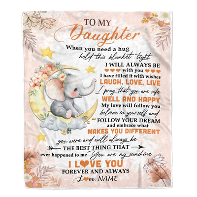 Personalized To My Daughter Blanket From Mom Dad Father Flower Elephant Moon Daughter Birthday Graduation Christmas Customized Fleece Throw Blanket | teecentury