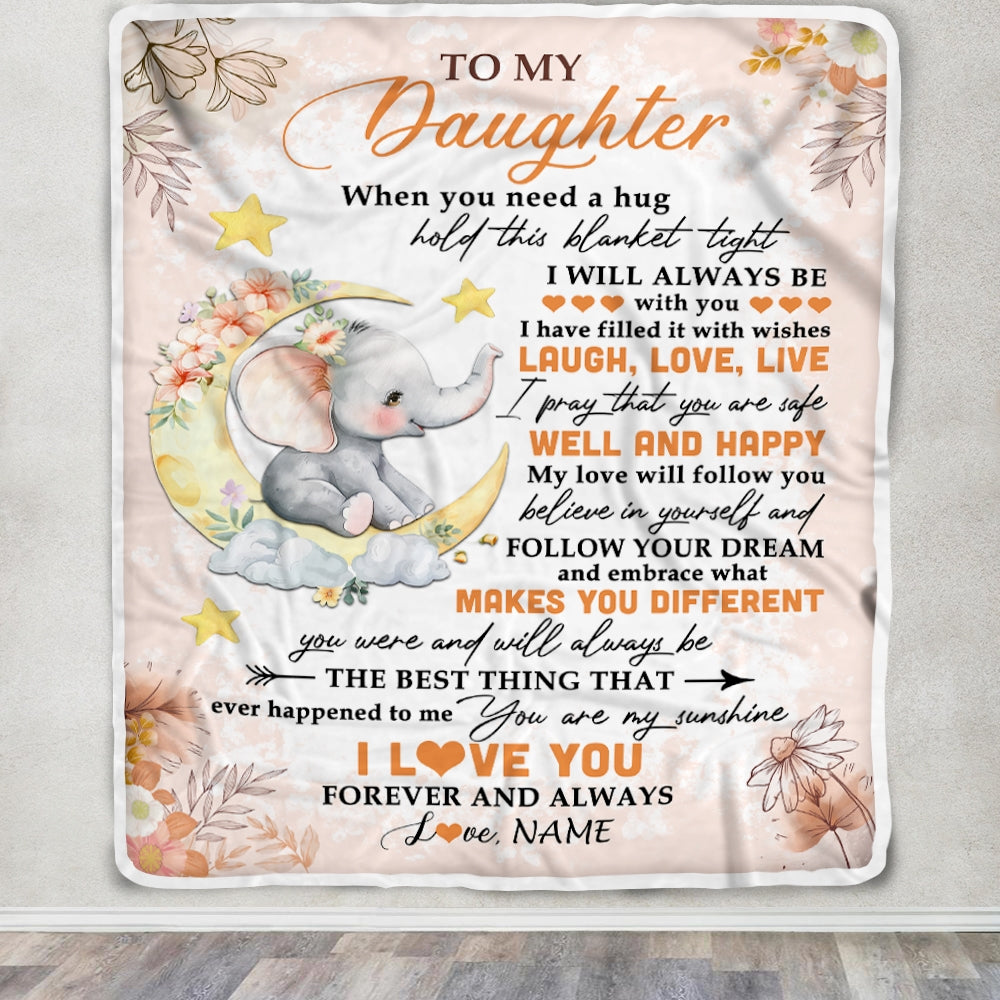Personalized To My Daughter Blanket From Mom Dad Father Flower Elephant Moon Daughter Birthday Graduation Christmas Customized Fleece Throw Blanket | teecentury