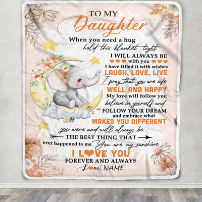 Personalized To My Daughter Blanket From Mom Dad Father Flower Elephant Moon Daughter Birthday Graduation Christmas Customized Fleece Throw Blanket | teecentury