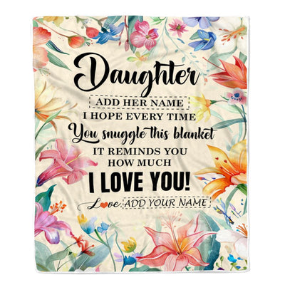 Personalized To My Daughter Blanket From Mom Dad Floral I Love You Great Daughter Birthday Gifts Graduation Christmas Customized Fleece Throw Blanket | teecentury